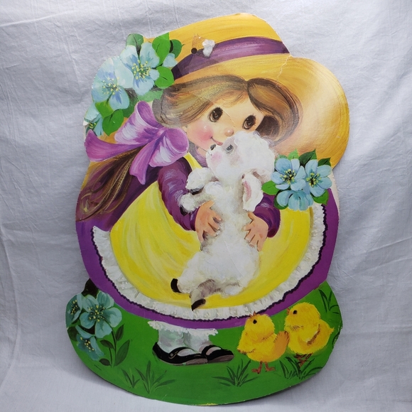 Two Vintage Spring Die Cuts Bears Lambs Nursery Rhymes Double Sided - Picture 3 of 6